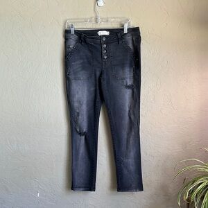 Free people front button size 4 Women's Black Distressed‎ Jeans